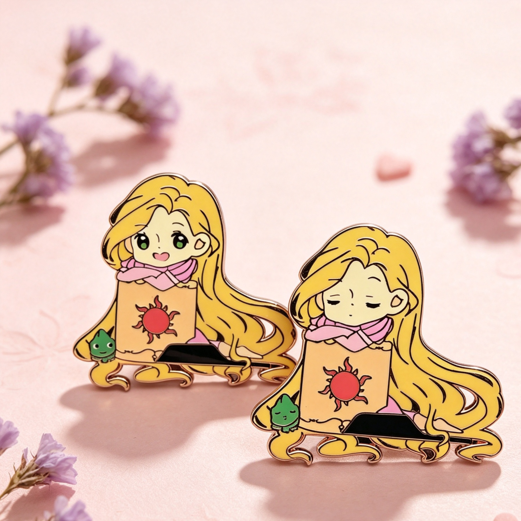 Two Rapunzel Cartoon Enamel Pins