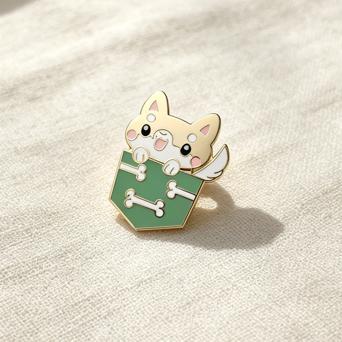 Pocket Cat & Shiba Inu Enamel Pin Set