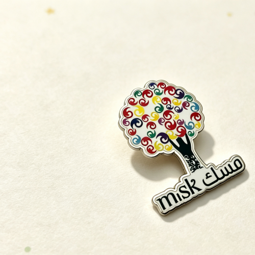 Colorful Tree Pattern Hard Enamel Pin With Arabic Lettering