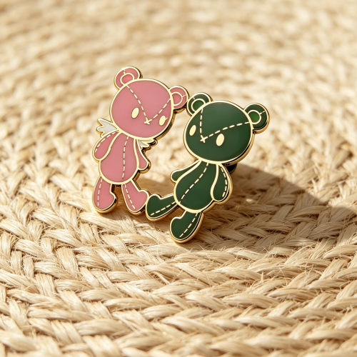 Cute Pair Stitched Bear Hard Enamel Pins