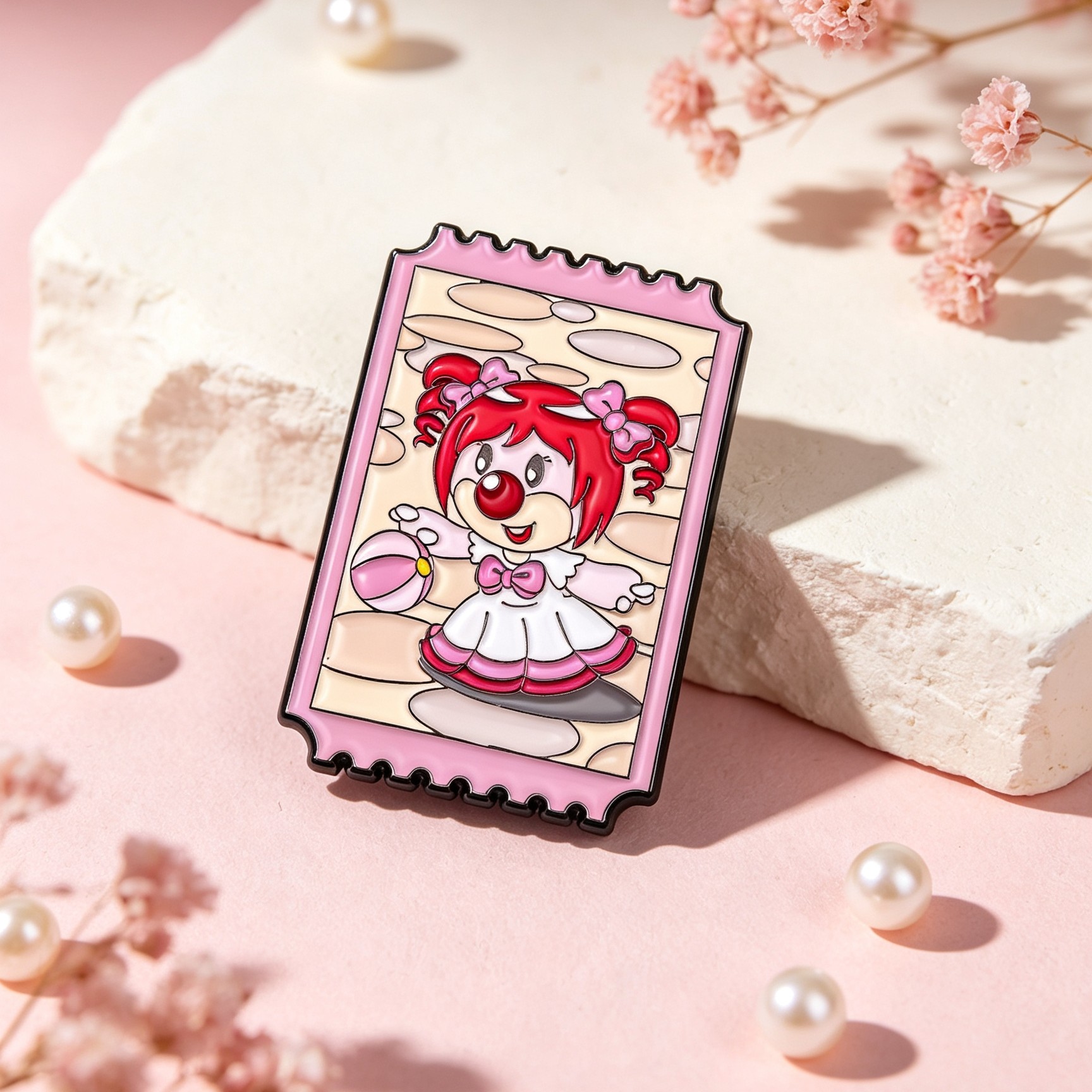 Stamp Shape Cartoon Girl Hard Enamel Lapel Pin