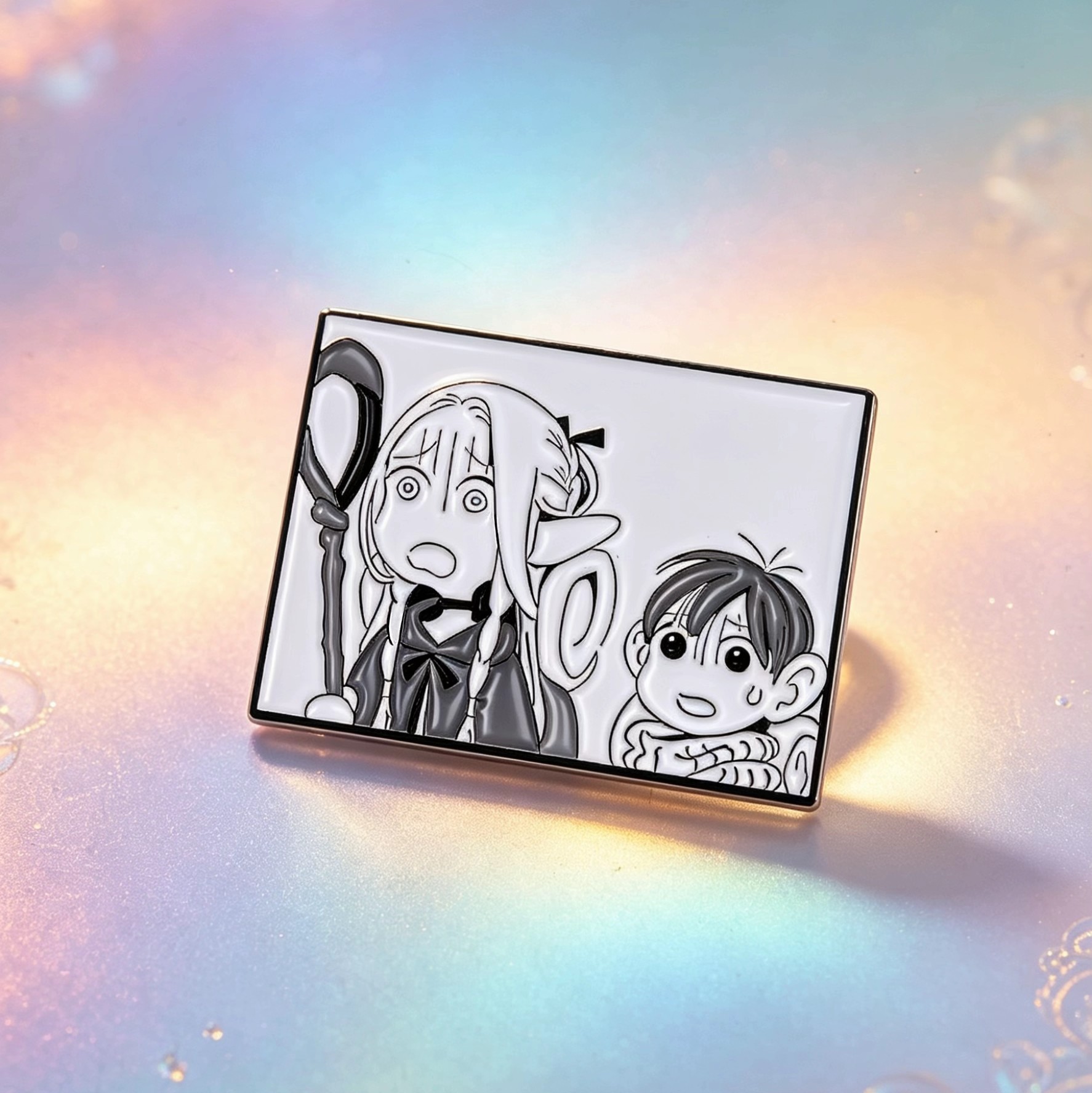 Black White Line Art Anime Hard Enamel Lapel Pin