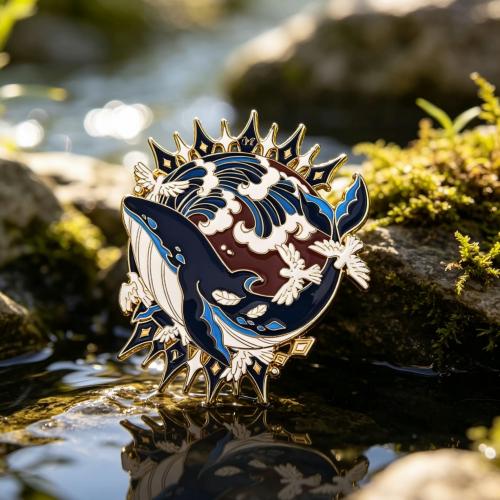 Whale And Ocean Wave Art Hard Enamel Lapel Pin