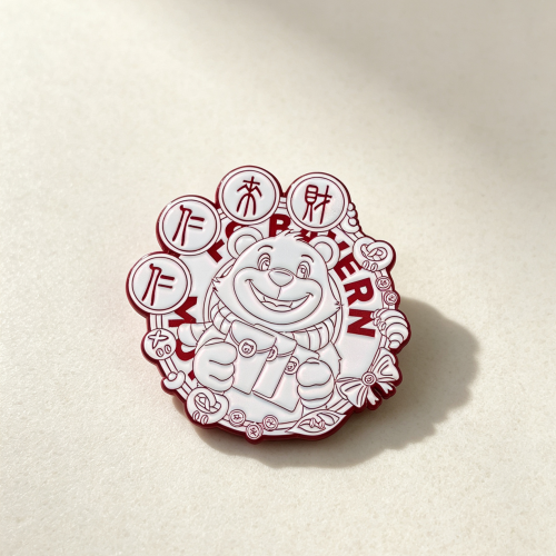 Chinese Prosperity Coming Wealth Cartoon Bear Enamel Pin